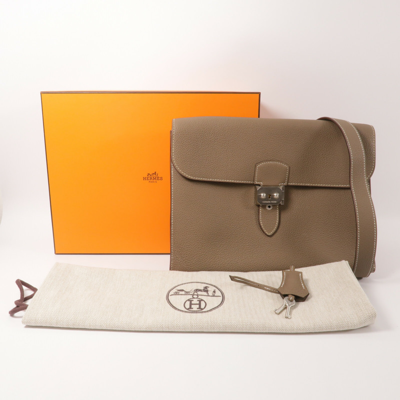 HERMES Togo皮革Depeches 29 Messenger肩背袋Etoupe-10