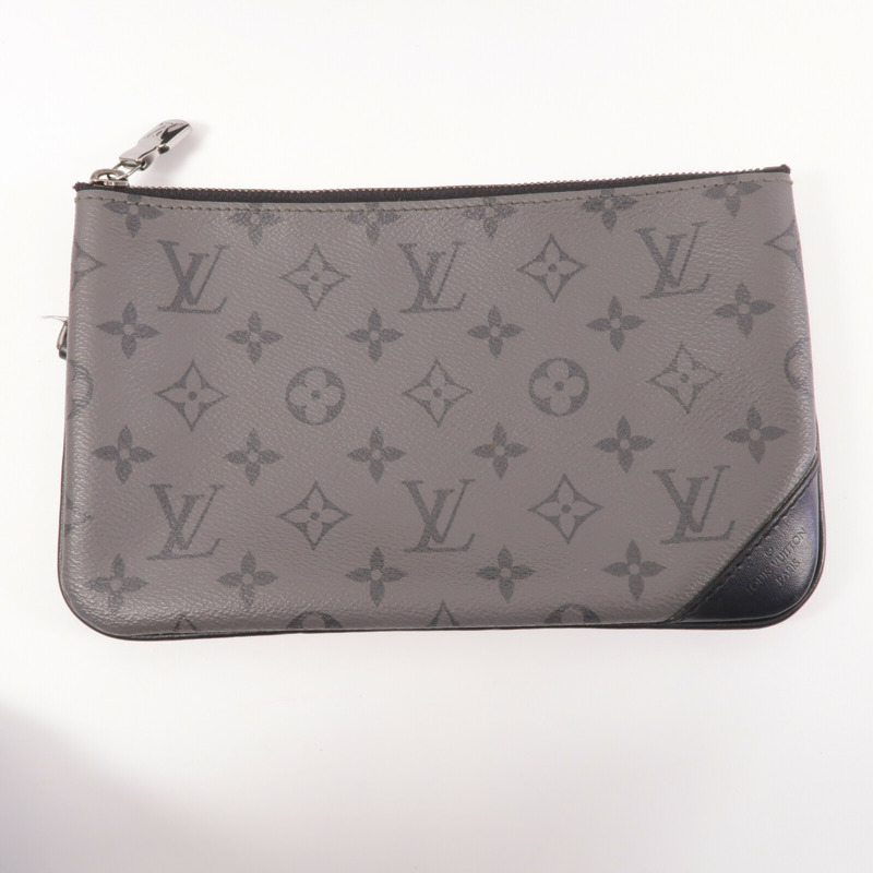 LOUIS VUITTON Monogram Eclipse Reverse Trio Messenger銀扣肩背袋灰色-10