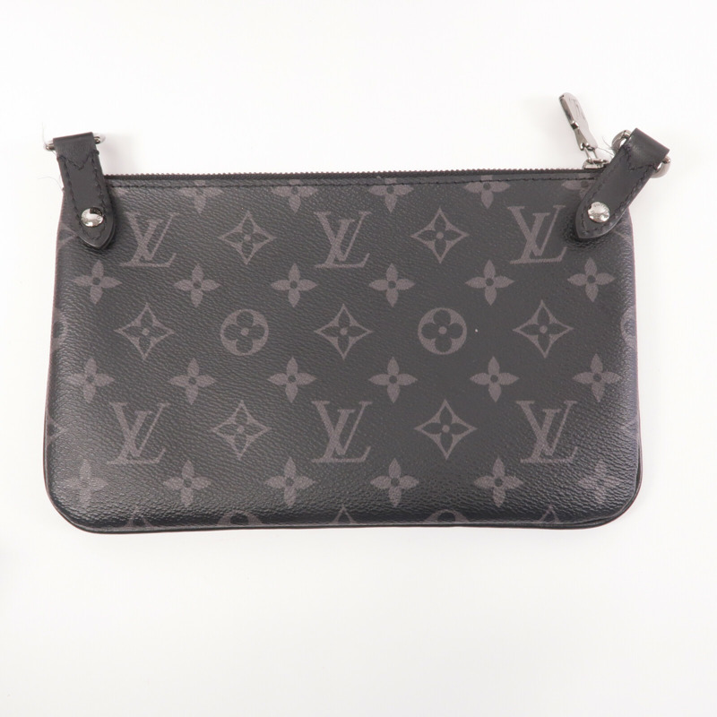 LOUIS VUITTON Monogram Eclipse Reverse Trio Messenger銀扣肩背袋灰色-11