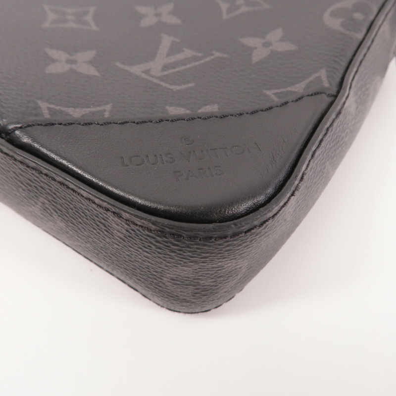 LOUIS VUITTON Monogram Eclipse Reverse Trio Messenger銀扣肩背袋灰色-14