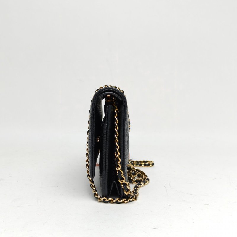 CHANEL CFWOC19黑色荔枝牛皮晶片開金扣肩背包-1