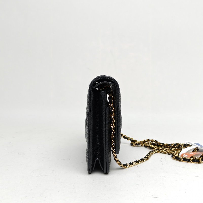 CHANEL CFWOC19黑色荔枝牛皮晶片開金扣肩背包-3