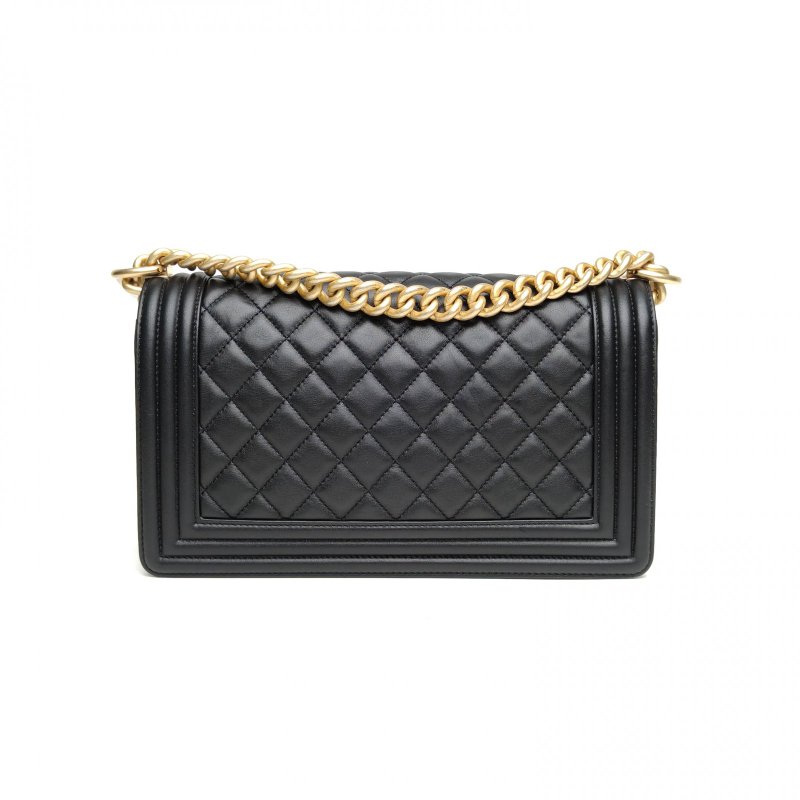 CHANEL Leboy中號25黑色牛皮27開金扣菱格紋肩背包-2