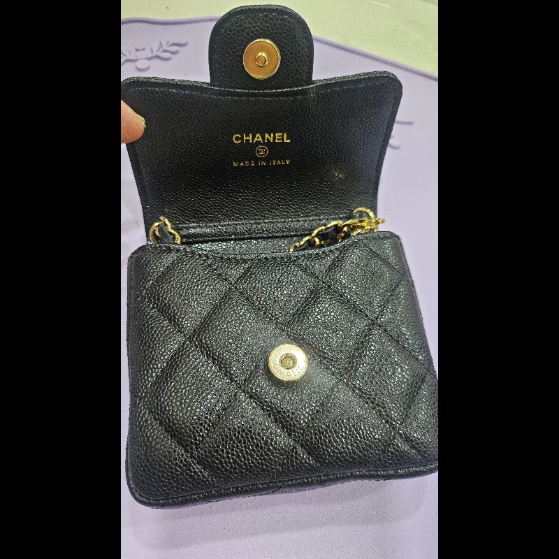 Chanel香奈兒coco迷你鍊包黑色荔枝牛皮款-7