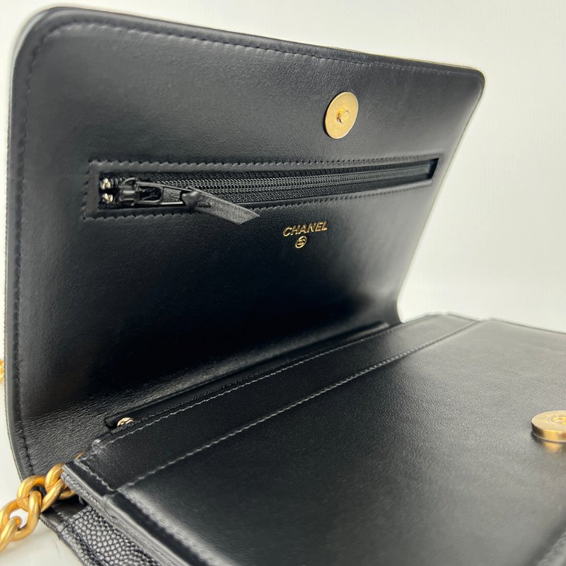 KESH 凱仕國際精品【率性俐落、經典入門】CHANEL BOY CHANEL WOC 黑色魚子醬牛皮鏈帶包｜復古金扣-8