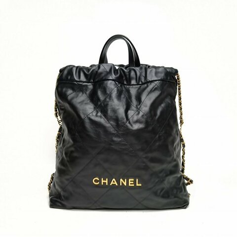 CHANEL 22Bag帶手柄雙肩包大號黑色牛皮晶片金扣肩背包