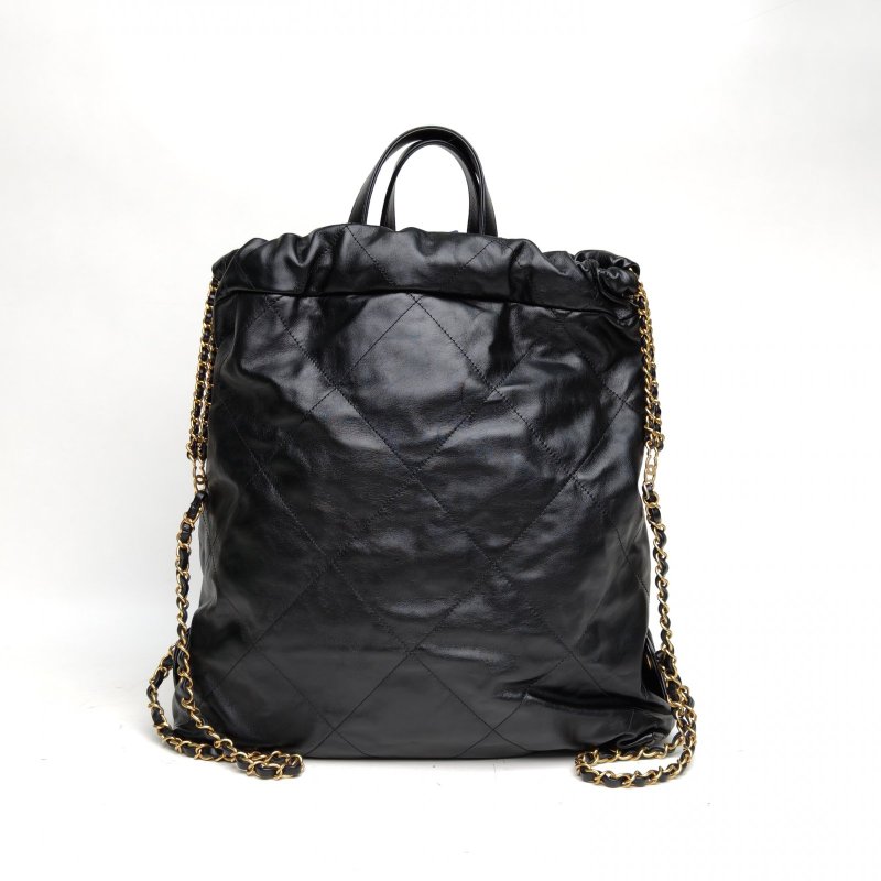 CHANEL 22Bag帶手柄雙肩包大號黑色牛皮晶片金扣肩背包-2