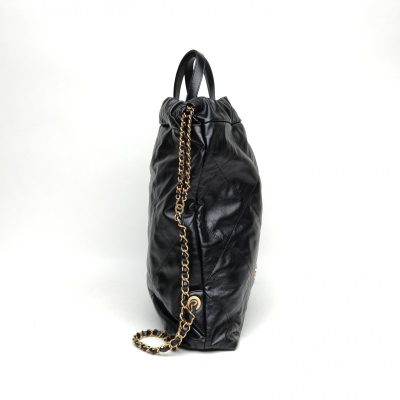 CHANEL 22Bag帶手柄雙肩包大號黑色牛皮晶片金扣肩背包-3