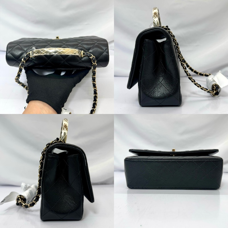 CHANEL Coco Handle 23cm 黑色荔枝皮 金扣 芯片款 AS5555-3