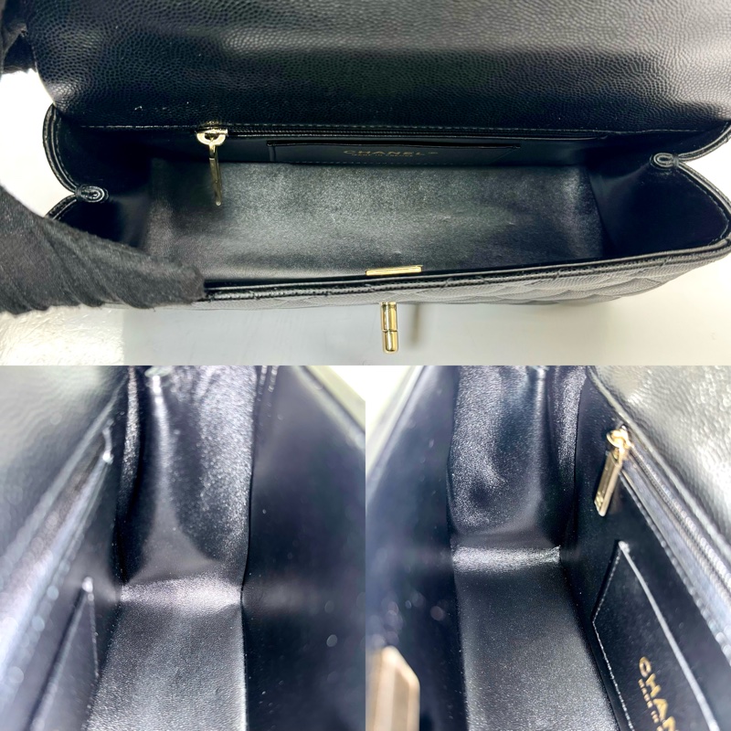 CHANEL Coco Handle 23cm 黑色荔枝皮 金扣 芯片款 AS5555-6