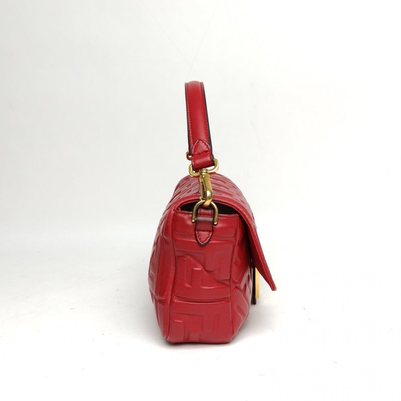 FENDI Baguette法棍包中號紅色羊皮金扣肩背包-3