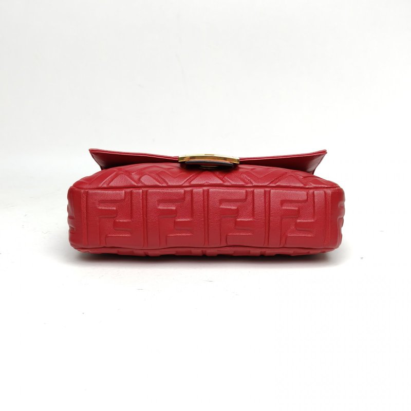 FENDI Baguette法棍包中號紅色羊皮金扣肩背包-4
