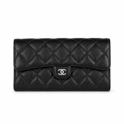 KESH 凱仕國際精品【經典在手、優雅不費力】CHANEL Classic Flap Wallet 香奈兒經典 CF 長夾｜黑色魚子醬牛皮｜銀扣