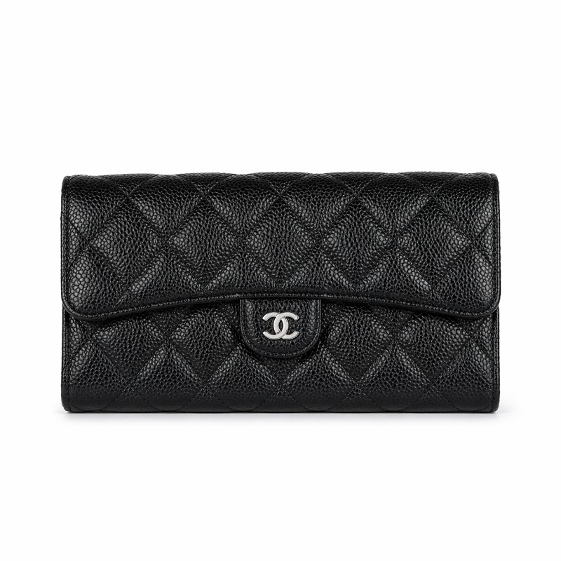 KESH 凱仕國際精品【經典在手、優雅不費力】CHANEL Classic Flap Wallet 香奈兒經典 CF 長夾｜黑色魚子醬牛皮｜銀扣-0