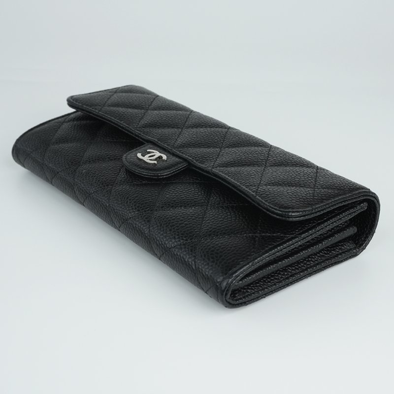 KESH 凱仕國際精品【經典在手、優雅不費力】CHANEL Classic Flap Wallet 香奈兒經典 CF 長夾｜黑色魚子醬牛皮｜銀扣-1
