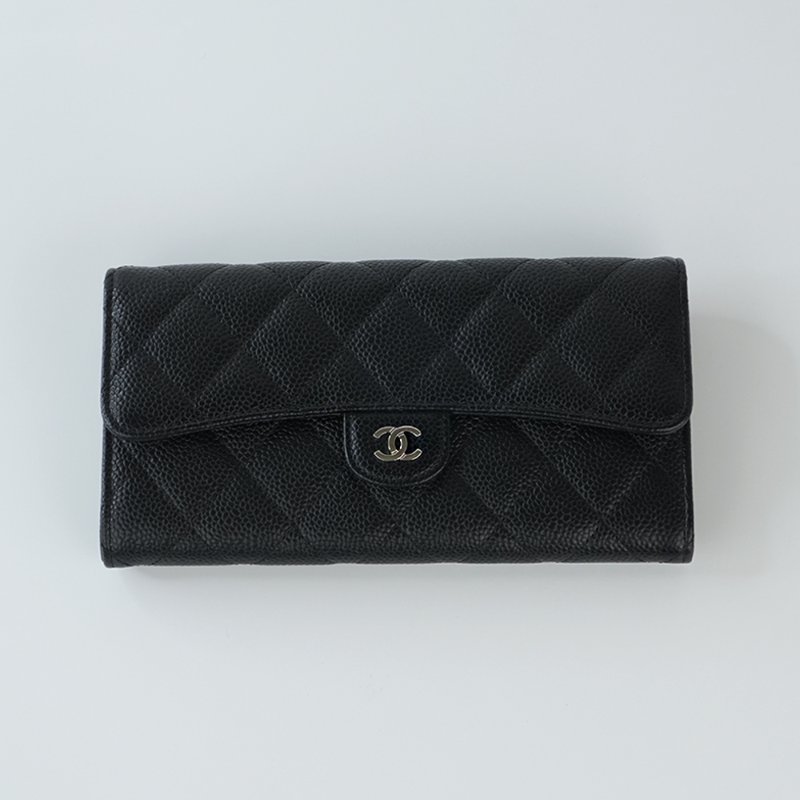 KESH 凱仕國際精品【經典在手、優雅不費力】CHANEL Classic Flap Wallet 香奈兒經典 CF 長夾｜黑色魚子醬牛皮｜銀扣-3