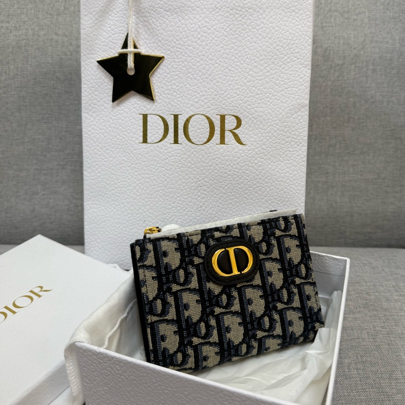 全新 Dior 藍色 Dior Oblique 緹花 短夾-0