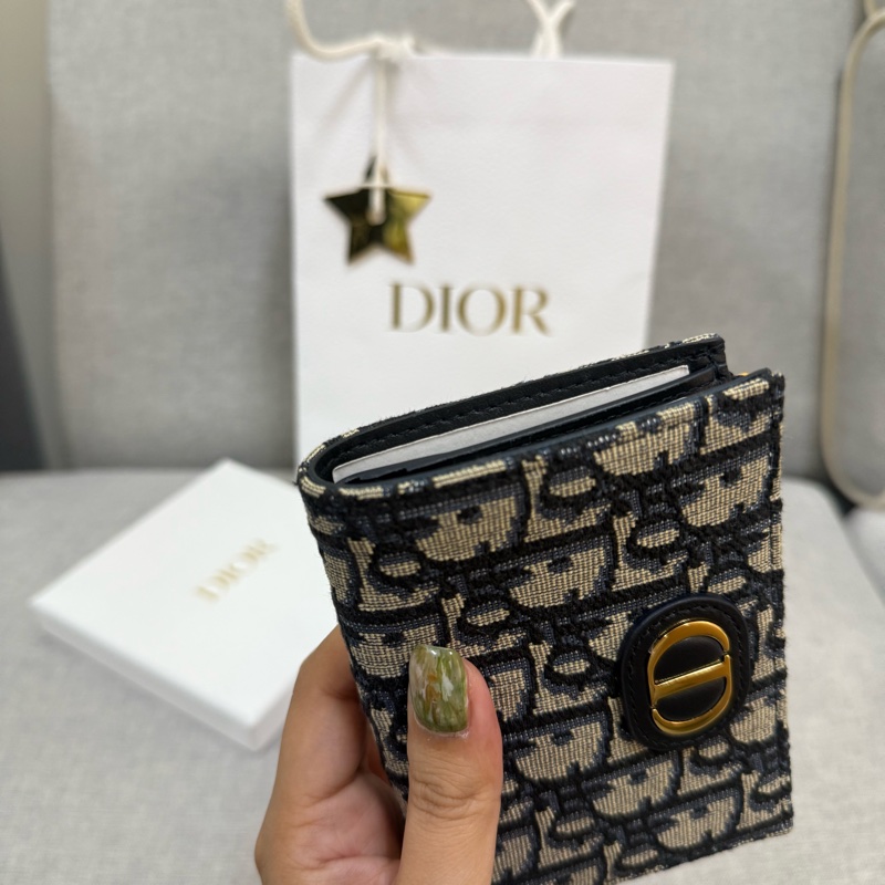 全新 Dior 藍色 Dior Oblique 緹花 短夾-1