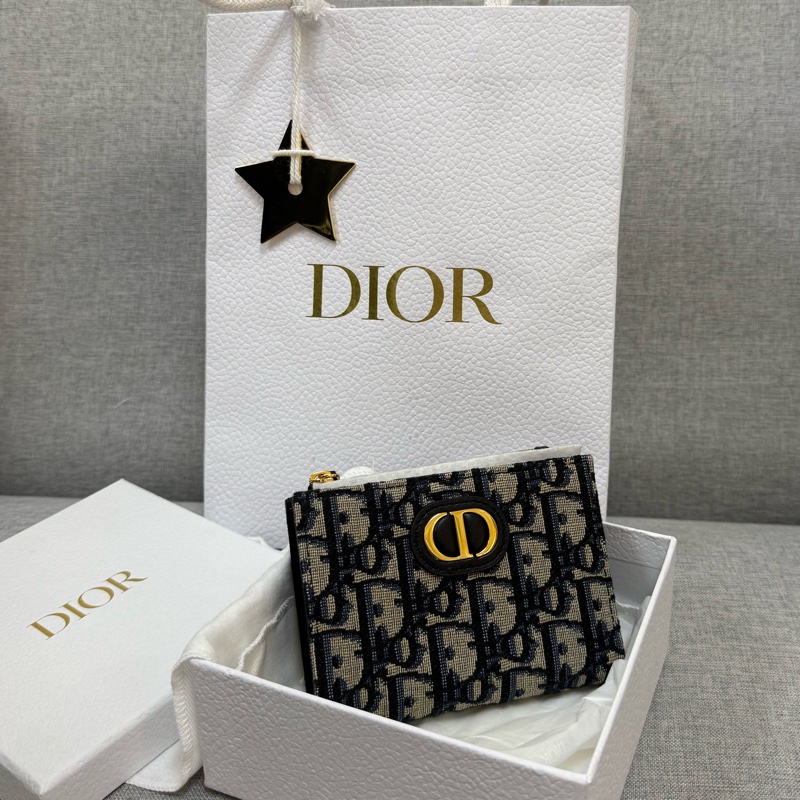 全新 Dior 藍色 Dior Oblique 緹花 短夾-3