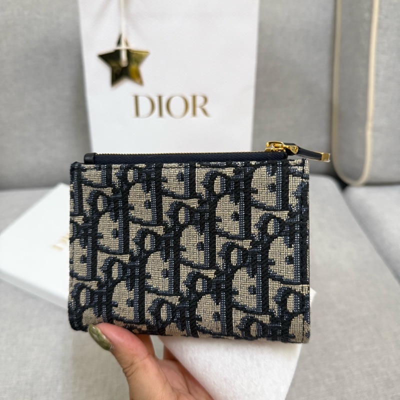 全新 Dior 藍色 Dior Oblique 緹花 短夾-4