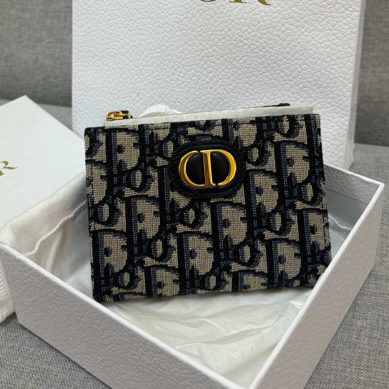 全新 Dior 藍色 Dior Oblique 緹花 短夾-5