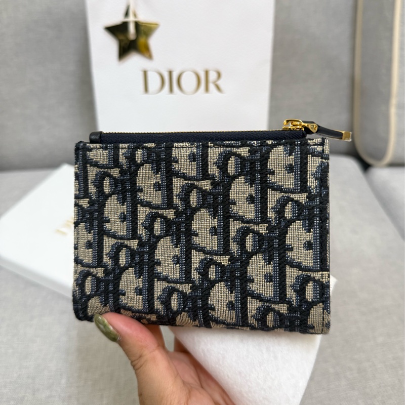 全新 Dior 藍色 Dior Oblique 緹花 短夾-6