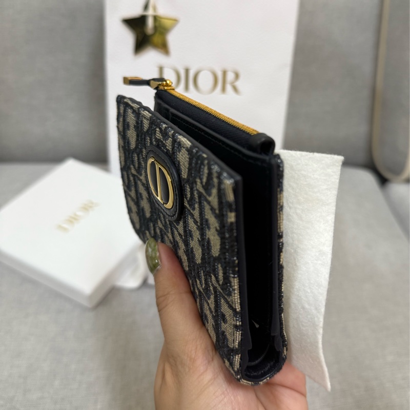 全新 Dior 藍色 Dior Oblique 緹花 短夾-7