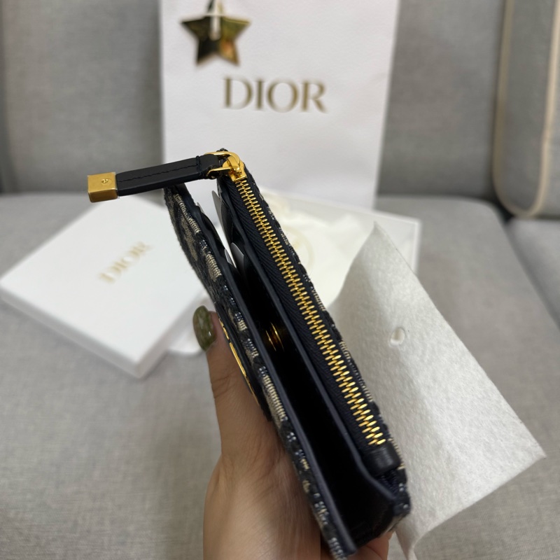 全新 Dior 藍色 Dior Oblique 緹花 短夾-9