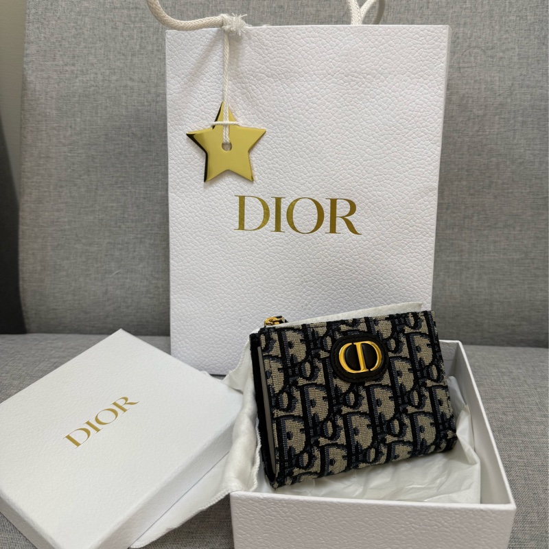 全新 Dior 藍色 Dior Oblique 緹花 短夾-10