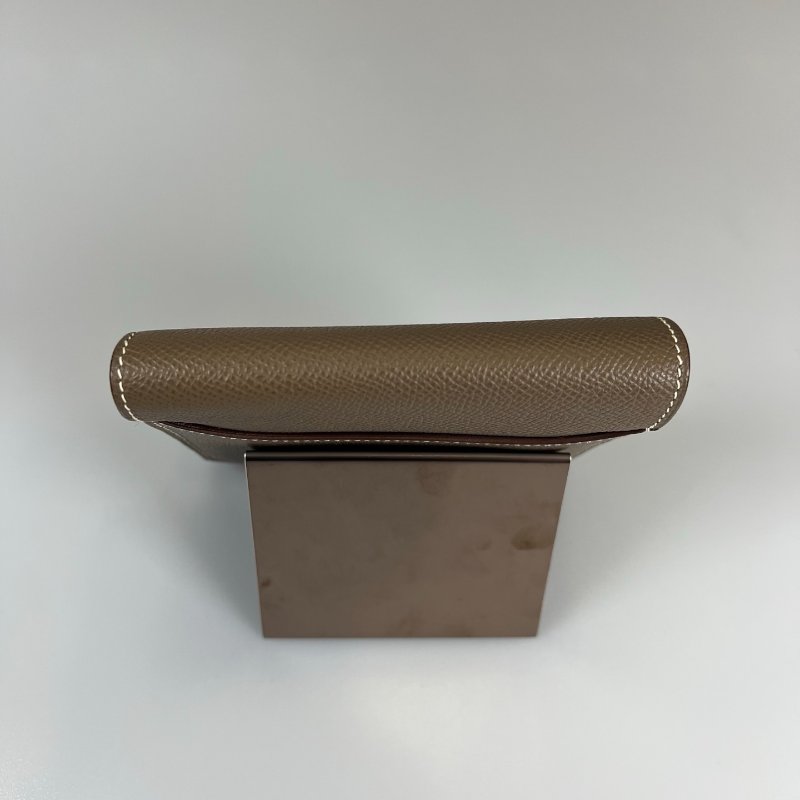 HERMES □V刻大象灰金扣康康短夾-5