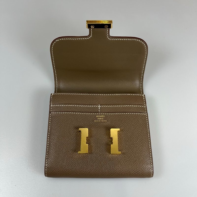 HERMES □V刻大象灰金扣康康短夾-6