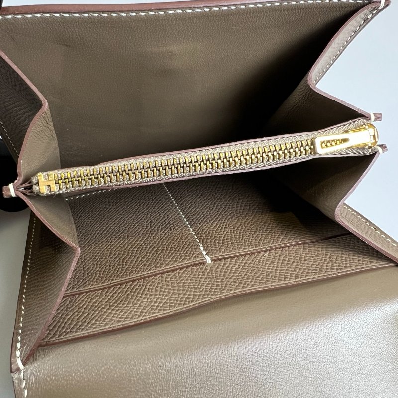 HERMES □V刻大象灰金扣康康短夾-8