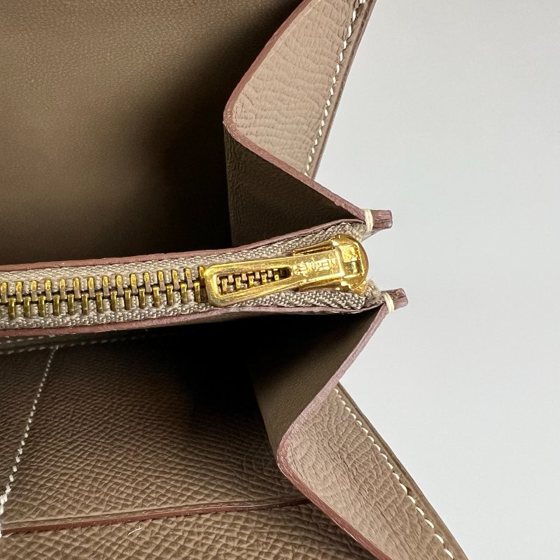 HERMES □V刻大象灰金扣康康短夾-11