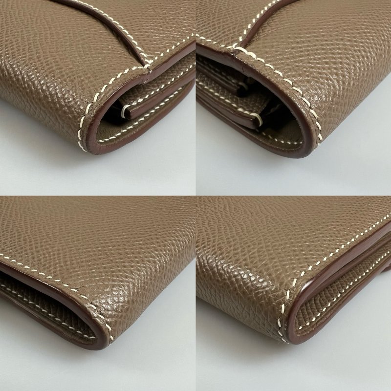 HERMES □V刻大象灰金扣康康短夾-12