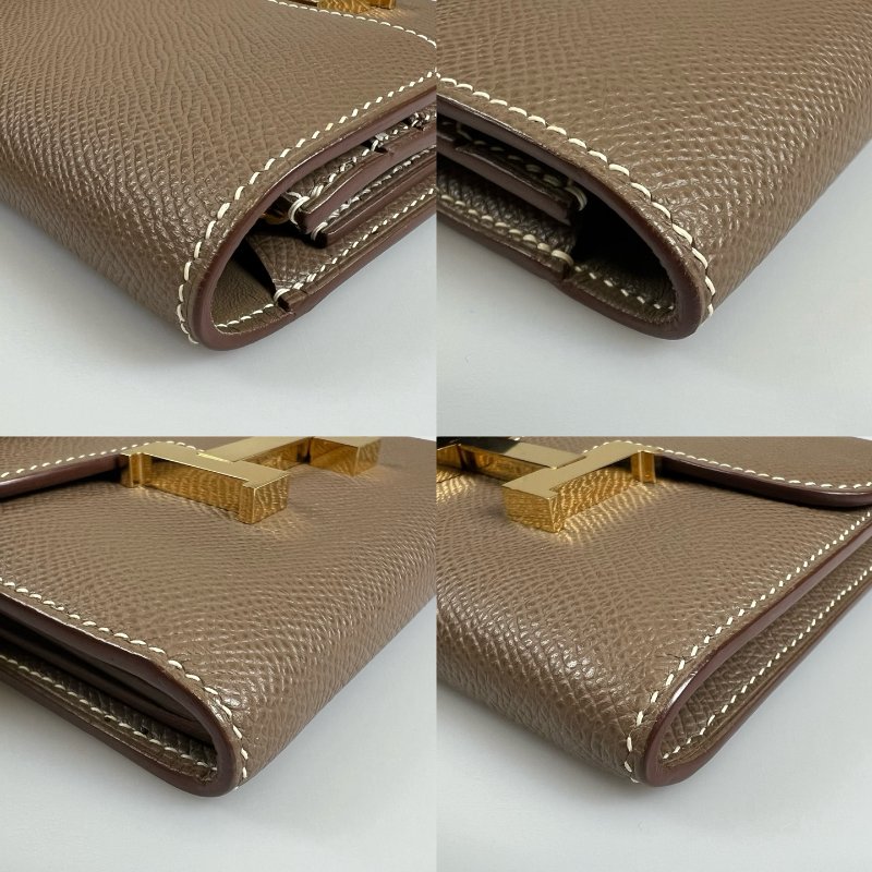 HERMES □V刻大象灰金扣康康短夾-13