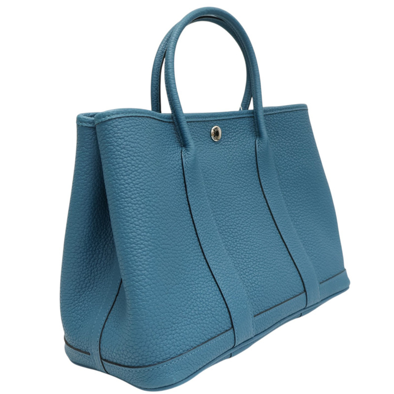 鈷藍色 牛皮 Garden Party 30CM 手提包 X刻【HERMES 愛馬仕】 H051568CK-1