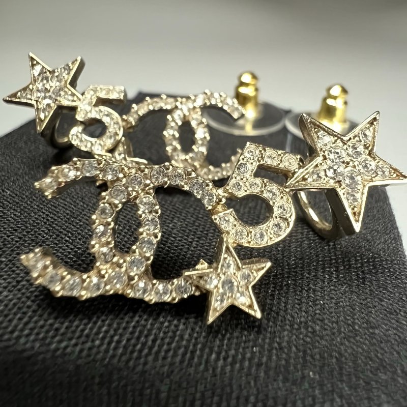 CHANEL  淡金5號水鑽耳環-5