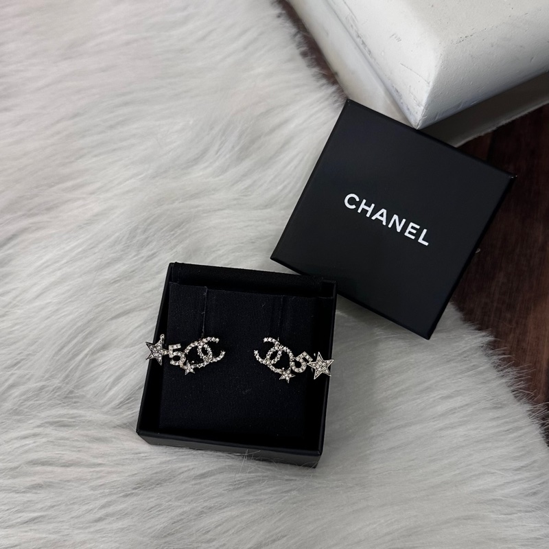 CHANEL  淡金5號水鑽耳環-0
