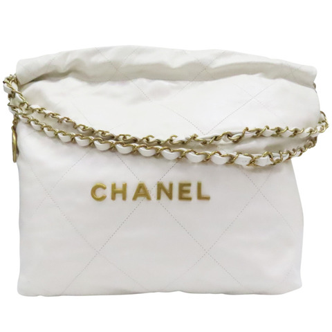 白色 牛皮 22 中號 肩背包 金釦【CHANEL 香奈兒】 AS3260