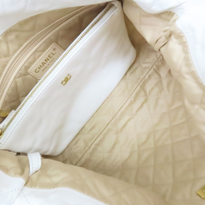 白色 牛皮 22 中號 肩背包 金釦【CHANEL 香奈兒】 AS3260-2