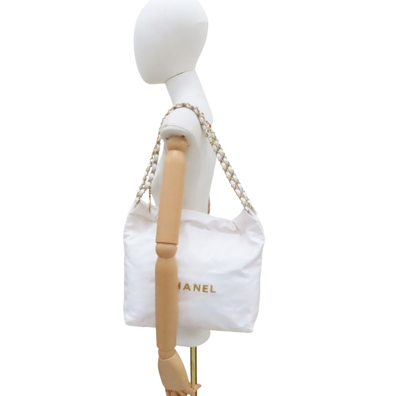 白色 牛皮 22 中號 肩背包 金釦【CHANEL 香奈兒】 AS3260-7