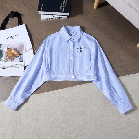 Miu Miu藍白豎條紋短款襯衫