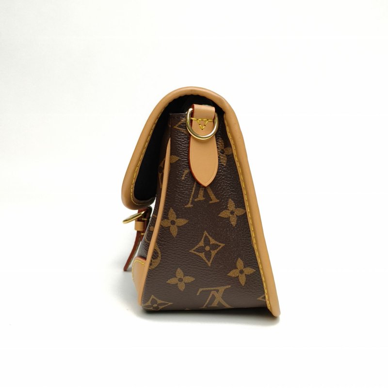 LOUIS VUITTON Diane法棍包24可拆卸黑紫寬肩帶老花PVC晶片肩背包-1