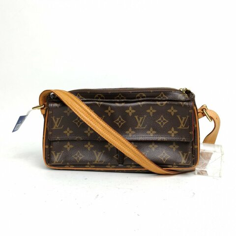 LOUIS VUITTON 中古駱駝包小號老花PVC金扣2007肩背包