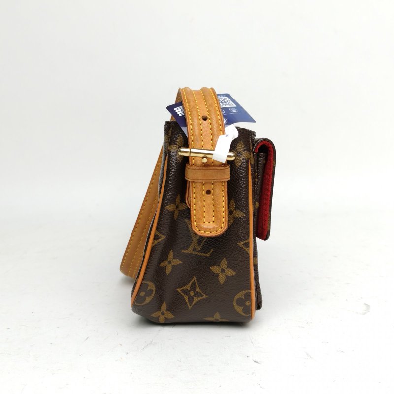 LOUIS VUITTON 中古駱駝包小號老花PVC金扣2007肩背包-3