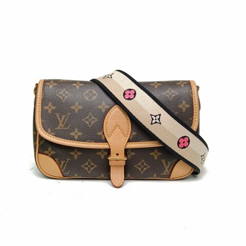 LOUIS VUITTON Diane法棍包24可拆卸黑紫寬肩帶老花PVC晶片肩背包