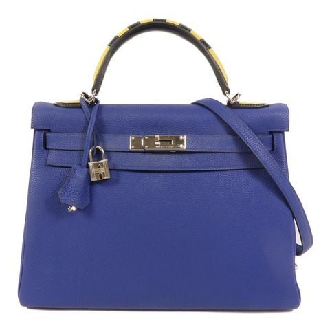 HERMES Togo皮革Kelly 32手挽肩背兩用袋Blue Electrique