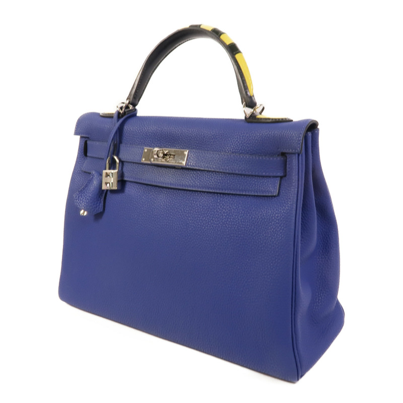 HERMES Togo皮革Kelly 32手挽肩背兩用袋Blue Electrique-2