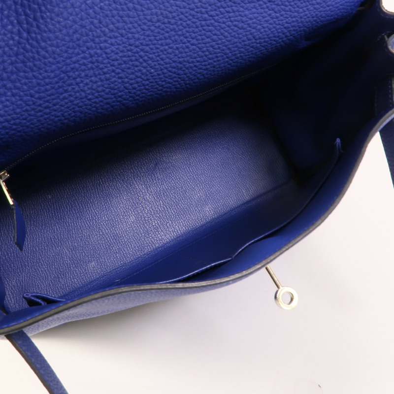 HERMES Togo皮革Kelly 32手挽肩背兩用袋Blue Electrique-4