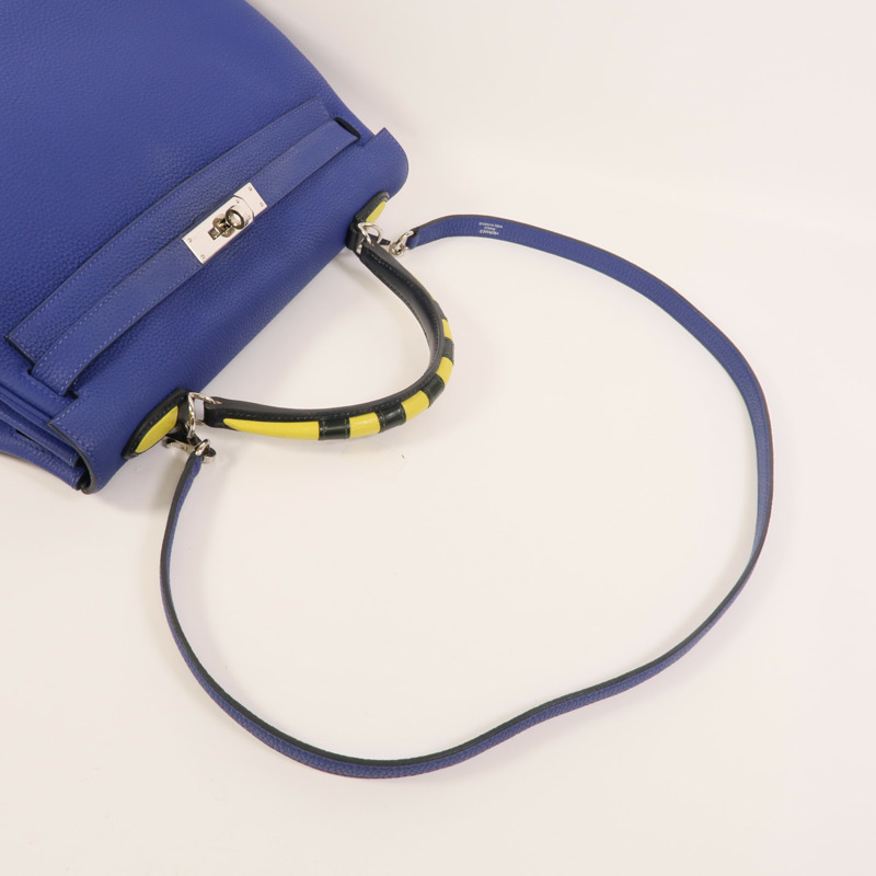 HERMES Togo皮革Kelly 32手挽肩背兩用袋Blue Electrique-5